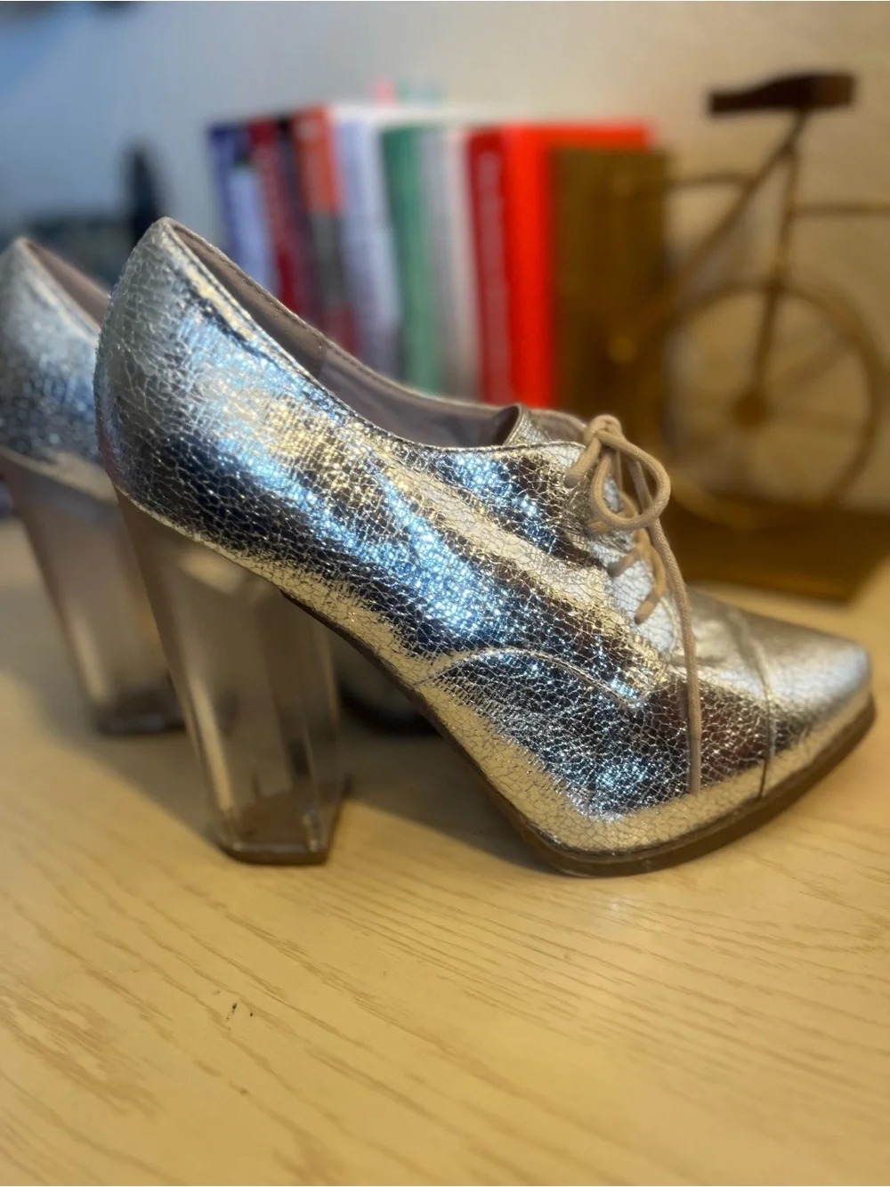 ASOS Metallic Silver Pointed-Toe Lace-Up Platforms